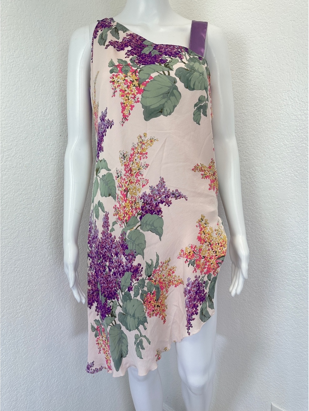 Nygard Collection Sz M Silk Floral Slip Dress Handkerchief Asymmetrical Hem Y2K